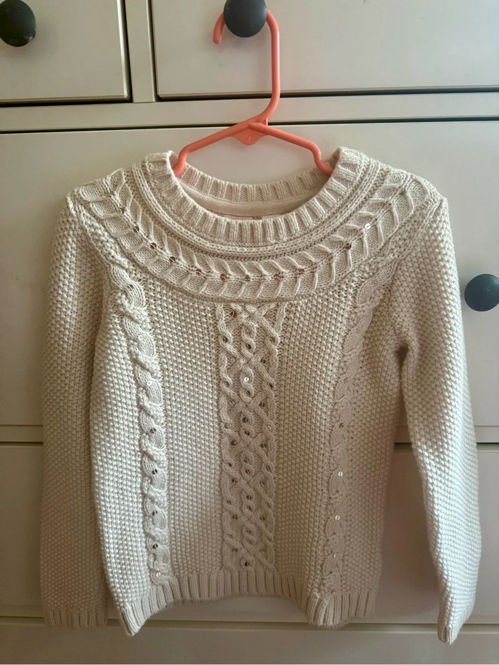 GAP Cream Cable Knit Kids Sequined Sweater